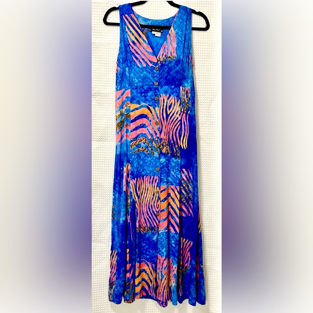 Silver Moon Creations Maui Hawaii Rayon Abstract Maxi Dress XS Boho Tropical